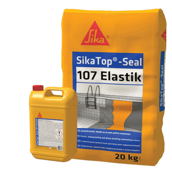SikaTop Seal-107 Elastik, набор 10 кг белая жидкость, серый порошок — изображение 1