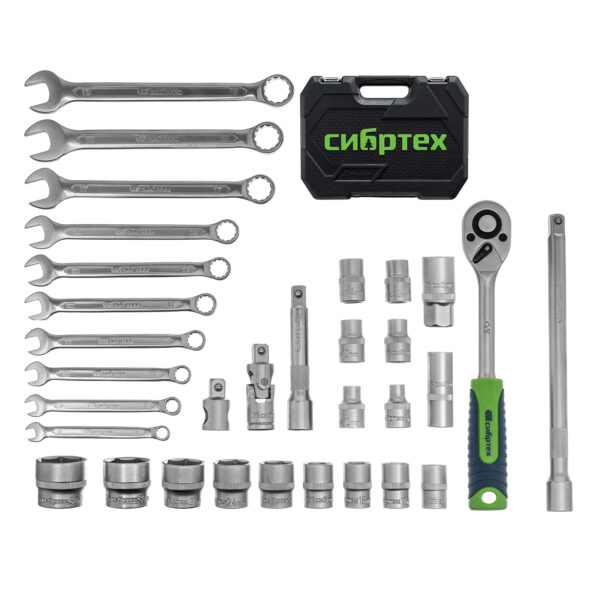 Набор инструментов, 1/2", пластиковый кейс, 32 предмета Сибртех — изображение 2