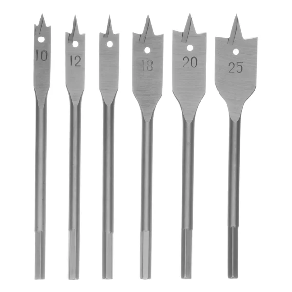 Набор сверл перовых по дереву, 10-12-16-18-20-25 мм, 6 шт, шестигранный хвостовик Сибртех — изображение 1