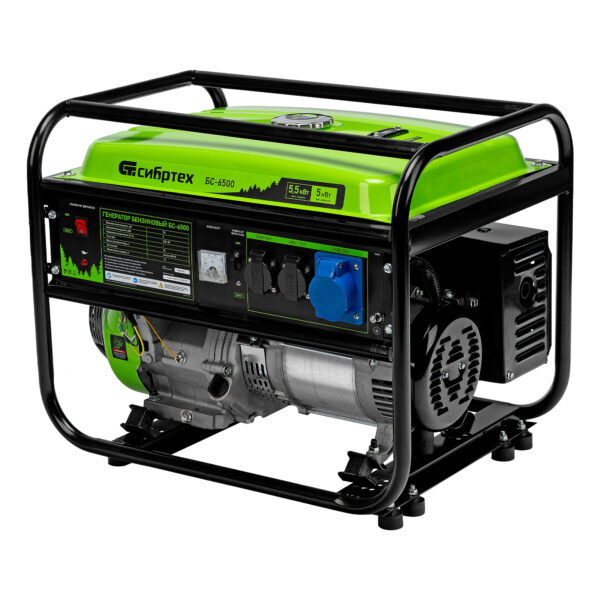 Генератор бензиновый БС-6500, 5.5 кВт, 230В, четырехтактный, 25 л, ручной стартер Сибртех — изображение 2