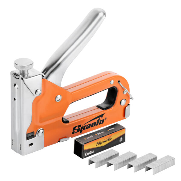 Степлер мебельный регулируемый, со скобами 200 шт, тип скобы 53, 4-14 мм Sparta — изображение 1