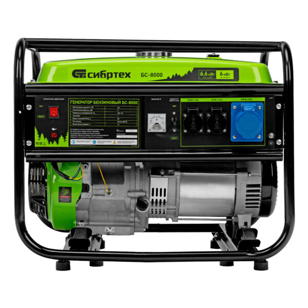 Генератор бензиновый БС-8000, 6,6 кВт, 230В, четырехтактный, 25 л, ручной стартер Сибртех — изображение 3