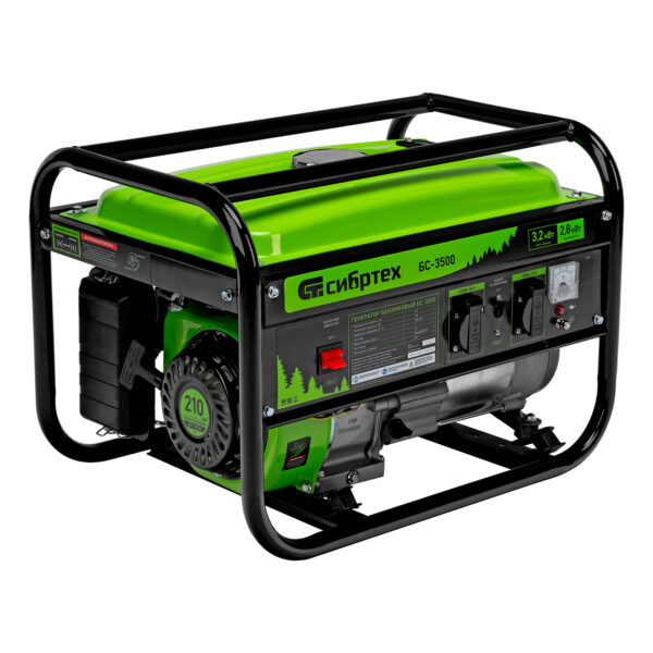 Генератор бензиновый БС-3500, 3.2 кВт, 230В, четырехтактный, 15 л, ручной стартер Сибртех — изображение 1