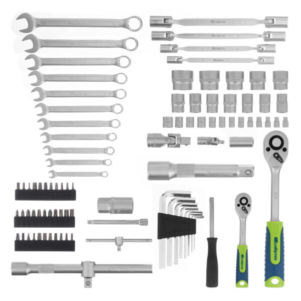 Набор инструментов, 1/2", 1/4", пластиковый кейс 89 предметов Сибртех — изображение 1