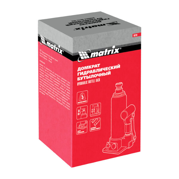 Домкрат гидравлический бутылочный, 5 т, h подъема 197-382 мм Matrix — изображение 6
