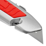 Нож, 19 мм, выдвижное трапециевидное лезвие, отделение для лезвий, метал. корпус Matrix — изображение 5