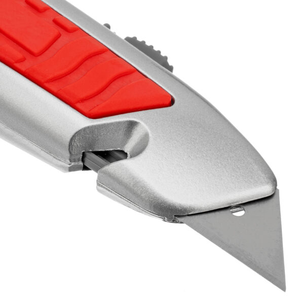 Нож, 19 мм, выдвижное трапециевидное лезвие, отделение для лезвий, метал. корпус Matrix — изображение 5