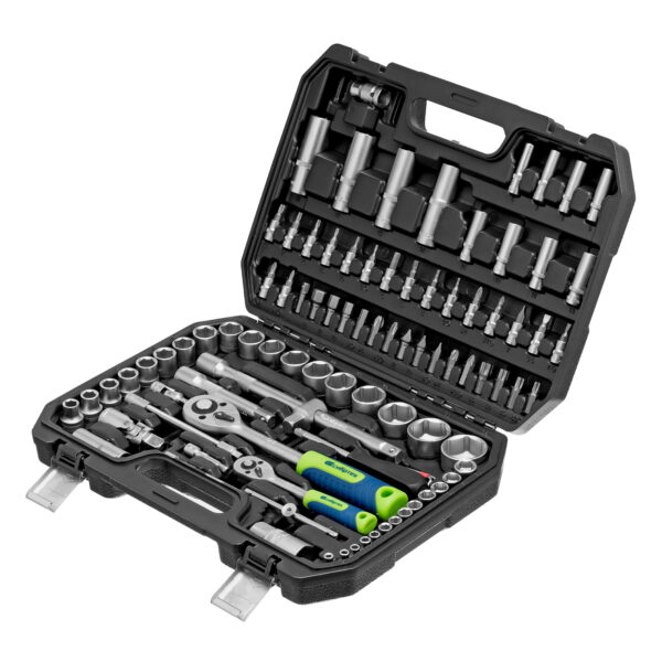 Набор инструментов, 1/2", 1/4", пластиковый кейс, 94 предмета Сибртех — изображение 1