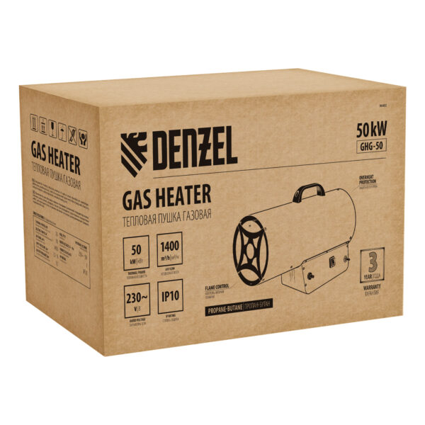 Газовая тепловая пушка GHG-50, 50 кВт, 1400 м3/ч, пропан-бутан Denzel — изображение 5