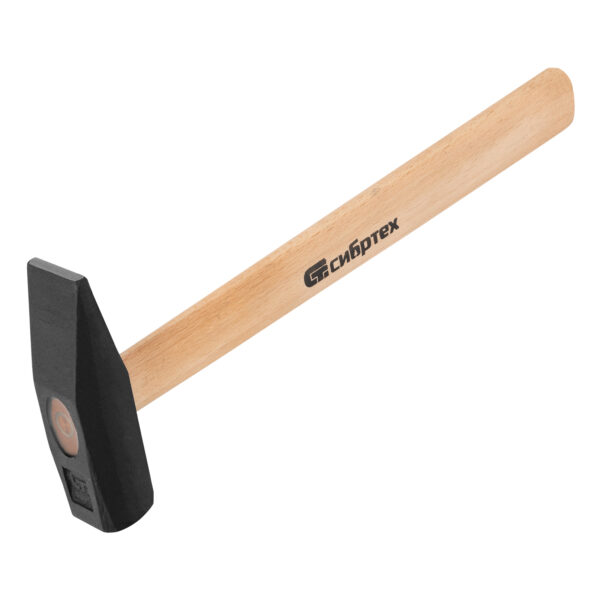 Молоток слесарный 600 г, квадратный боек, деревянная рукоятка Сибртех — изображение 1