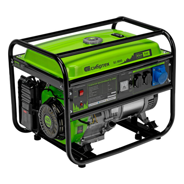 Генератор бензиновый БС-8000, 6,6 кВт, 230В, четырехтактный, 25 л, ручной стартер Сибртех — изображение 1