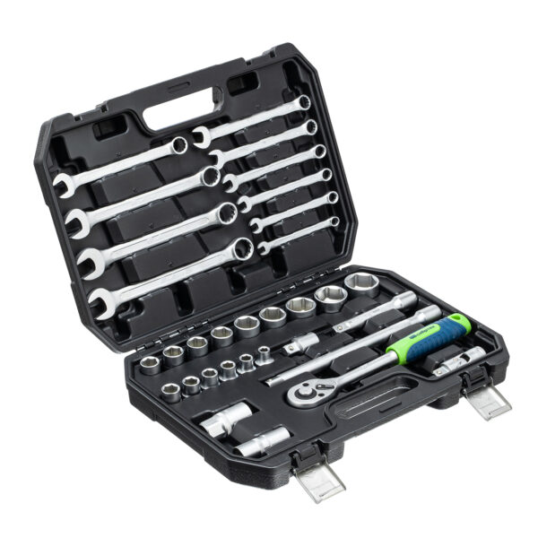 Набор инструментов, 1/2", пластиковый кейс, 32 предмета Сибртех — изображение 1