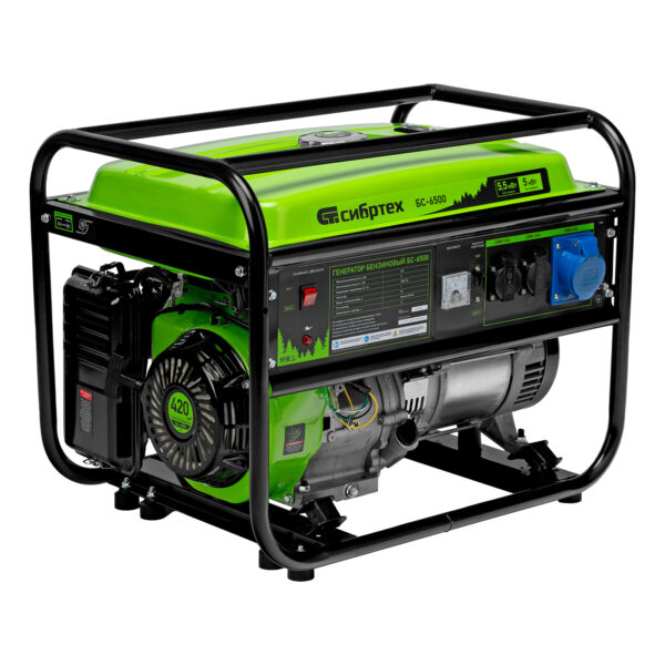 Генератор бензиновый БС-6500, 5.5 кВт, 230В, четырехтактный, 25 л, ручной стартер Сибртех — изображение 1