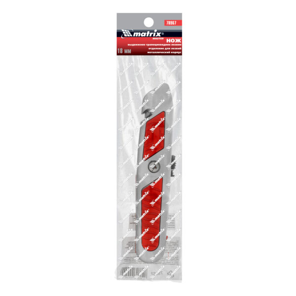 Нож, 19 мм, выдвижное трапециевидное лезвие, отделение для лезвий, метал. корпус Matrix — изображение 6