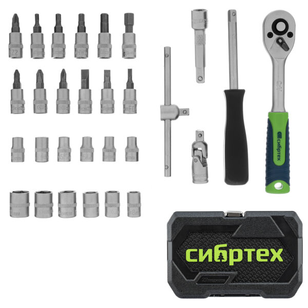 Набор инструментов, 1/4", пластиковый кейс, 29 предметов Сибртех — изображение 2