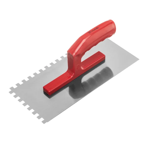 Гладилка стальная, 280x130 мм, зеркальная полировка, пластмастмассовая ручка, зуб 8x8 мм Matrix — изображение 1